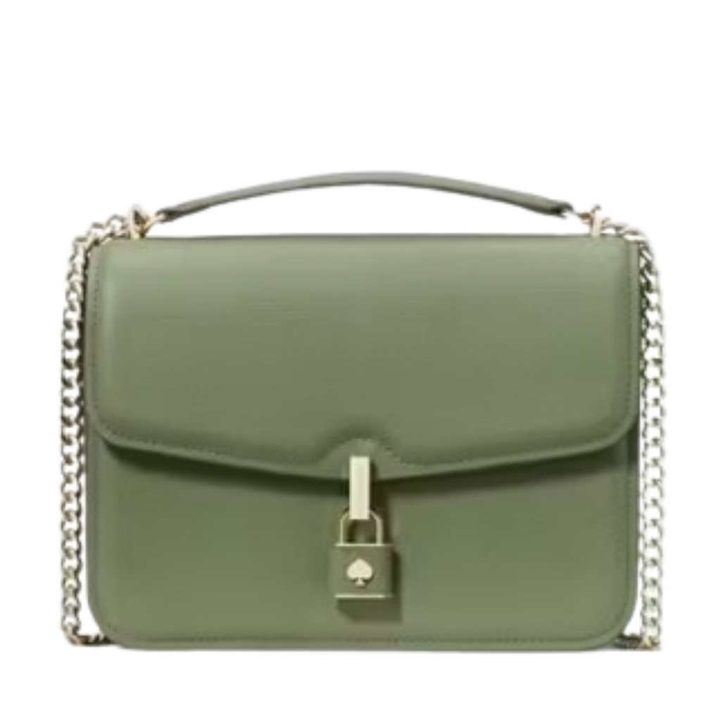 NEW kate spade new york Leather Locket Large Flap Shoulder Bag In Romain Green